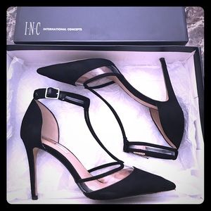 I.N.C. Kaeley T-Strap Pumps (Size 8, Black heels)